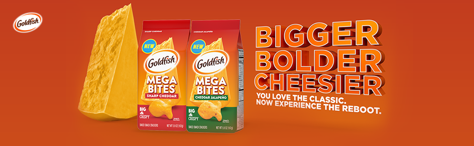 Gold fish mega bites are a large goldfish made with real cheese, making it a perfect adult snack.